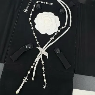 Chanel White Silver Pearl Strand Crystal-Embellished Bird Pendant Necklace