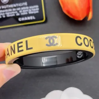 Chanel Yellow Black Logo-Engraved Enamel-Finish Bracelet