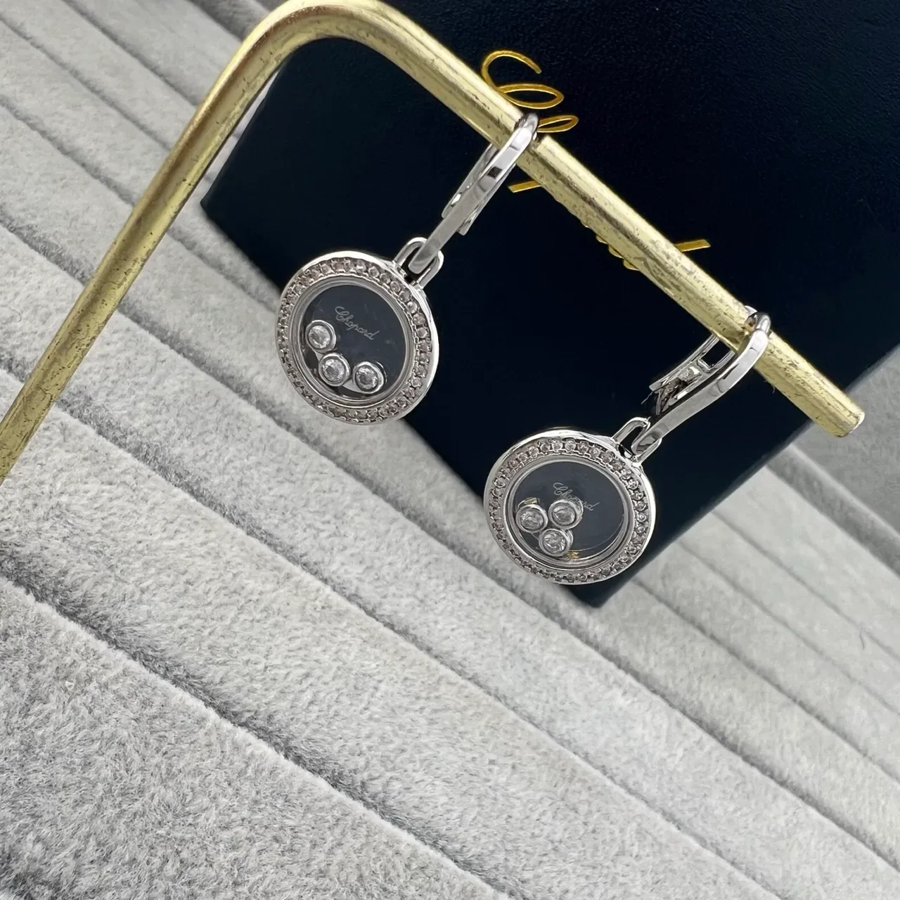 Chopard Gold Black Circular Rotating Disc Pavé Diamond Bezel Earrings 2