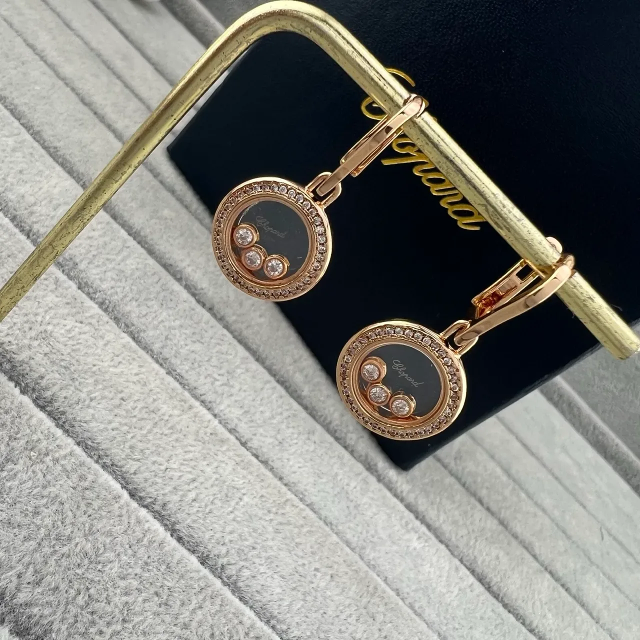 Chopard Gold Black Circular Rotating Disc Pavé Diamond Bezel Earrings 3