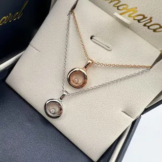 Chopard Happy Diamonds Gold Silver Rotating Disc Pendant Single Loose Diamond Necklace