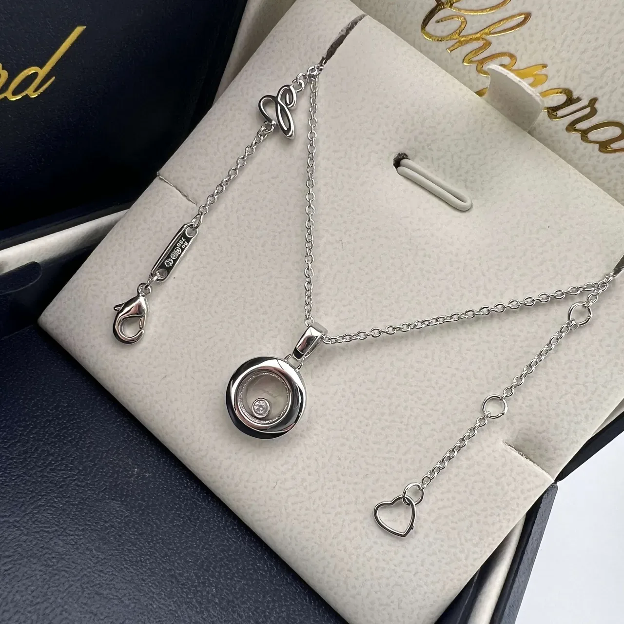 Chopard Happy Diamonds Gold Silver Rotating Disc Pendant Single Loose Diamond Necklace 4