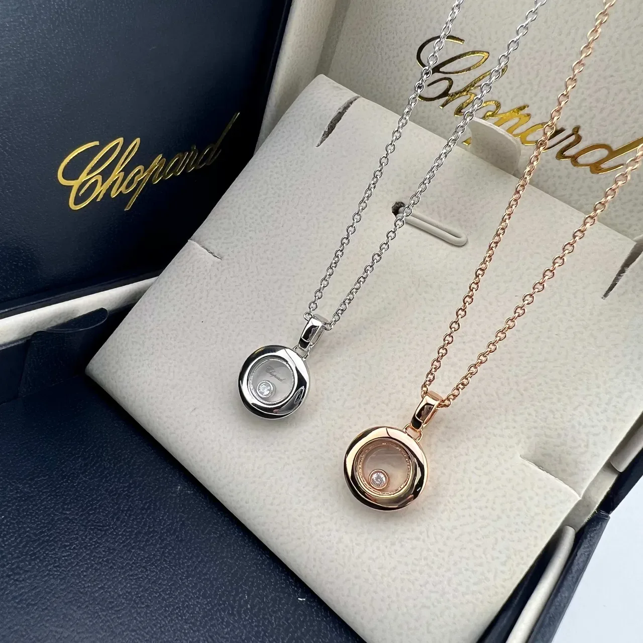 Chopard Happy Diamonds Gold Silver Rotating Disc Pendant Single Loose Diamond Necklace 5