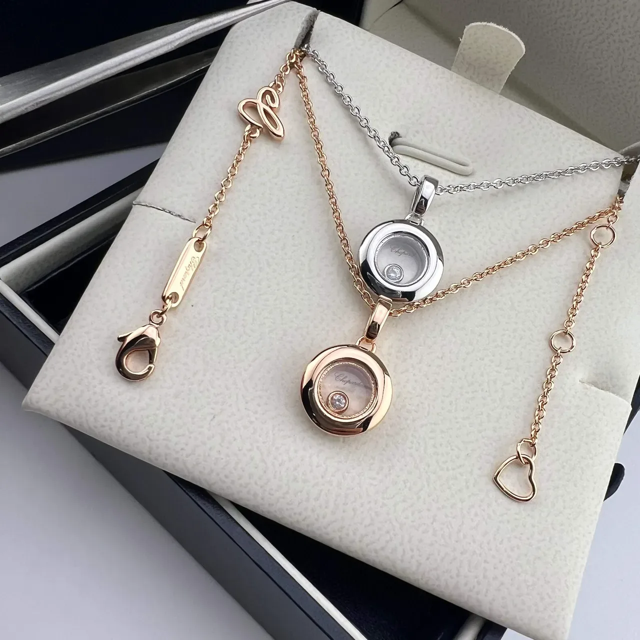 Chopard Happy Diamonds Gold Silver Rotating Disc Pendant Single Loose Diamond Necklace 6