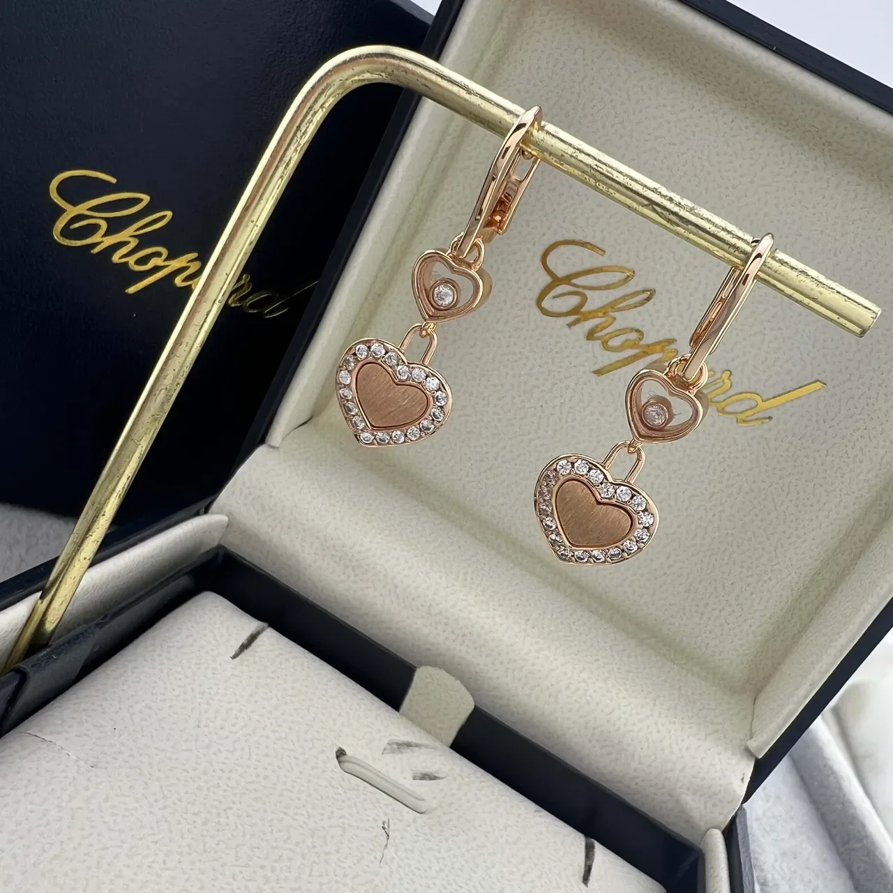 Chopard Happy Hearts Double Heart Pavé Drop Earrings 3