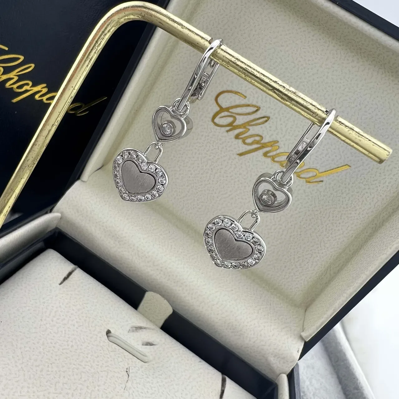 Chopard Happy Hearts Double Heart Pavé Drop Earrings 4