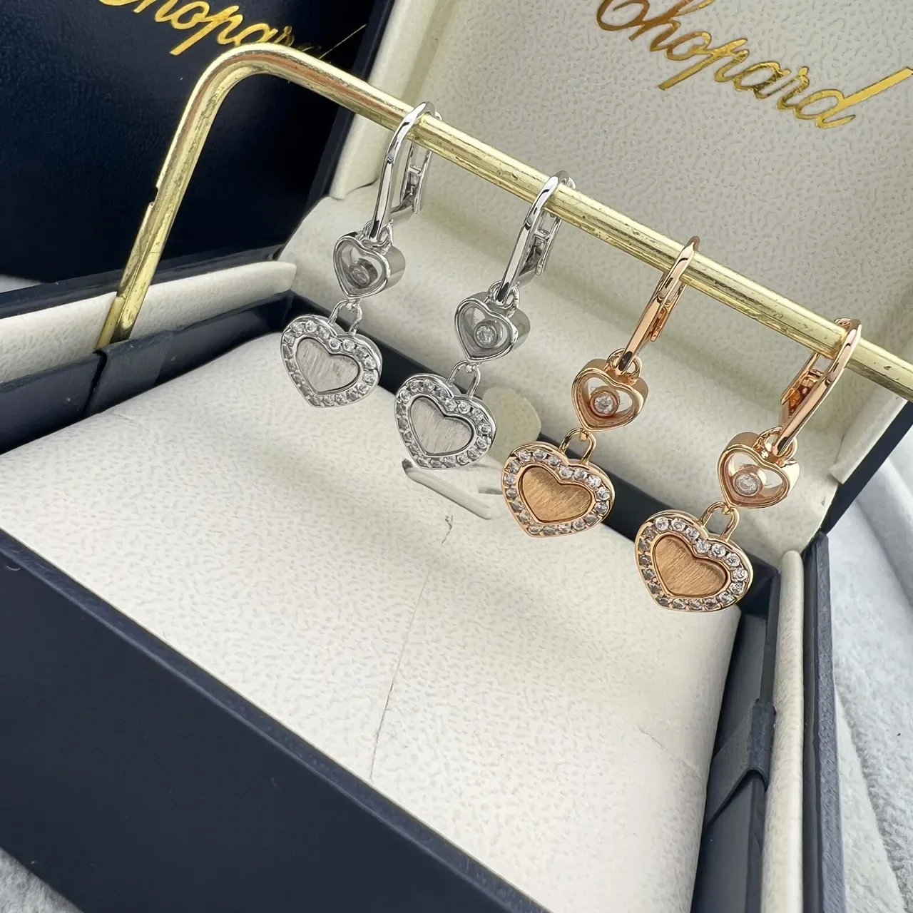Chopard Happy Hearts Double Heart Pavé Drop Earrings 6