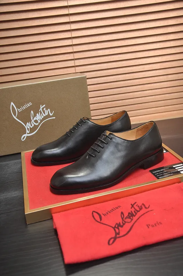 Christian Louboutin Black Polished Leather Cap Toe Oxford Shoes 4