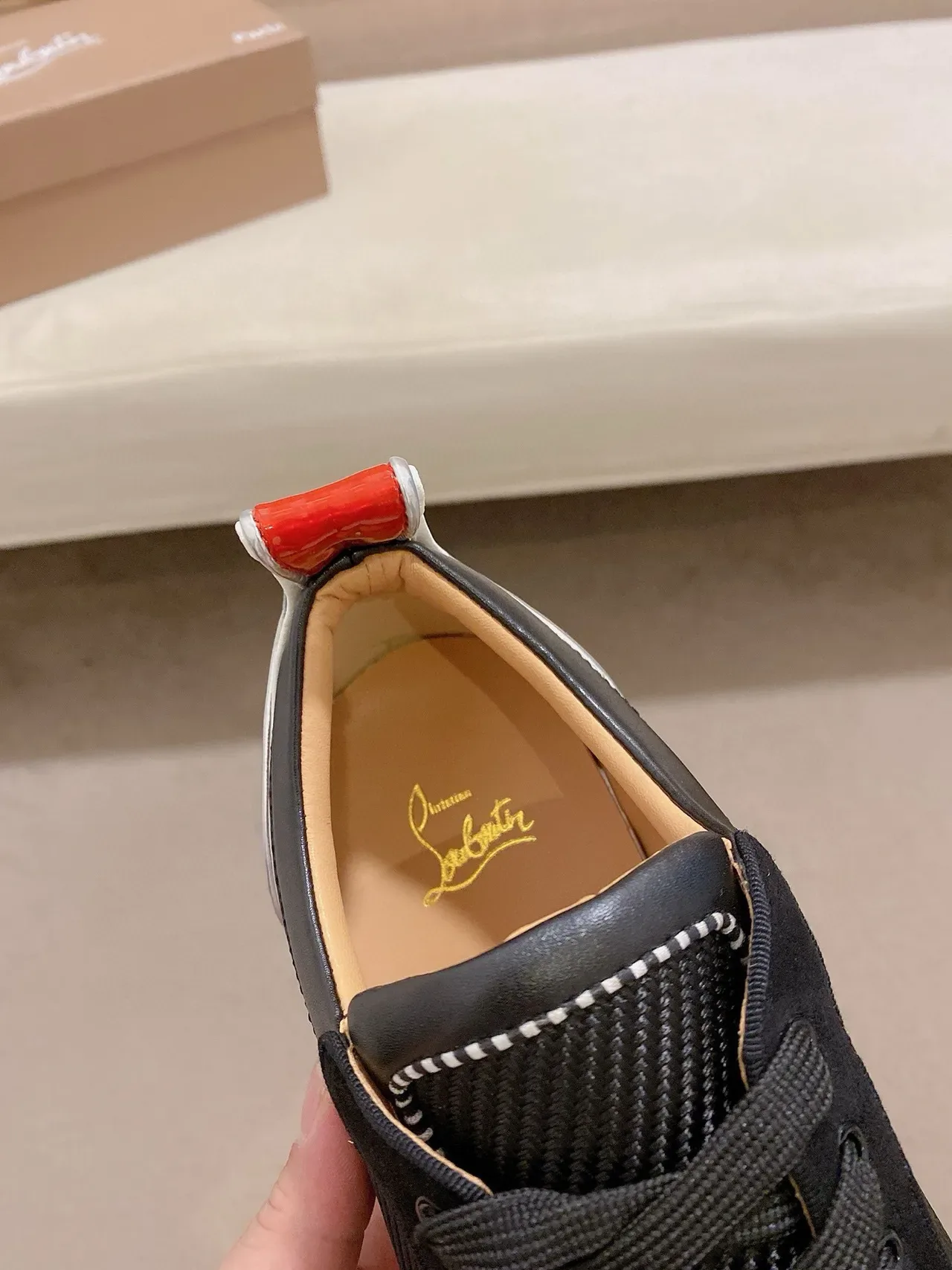 Christian Louboutin Preto Vermelho Dedo Spiked Malha-Suede Híbrido Superior Tênis Lifestyle 6
