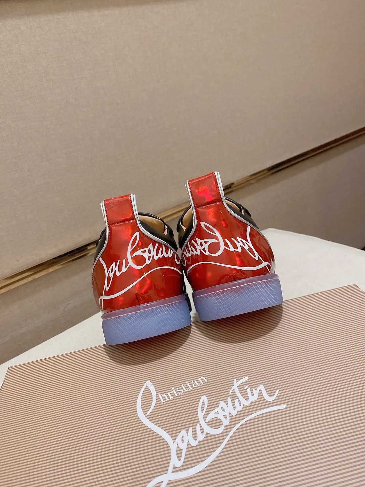 Christian Louboutin Preto Vermelho Dedo Spiked Malha-Suede Híbrido Superior Tênis Lifestyle 8