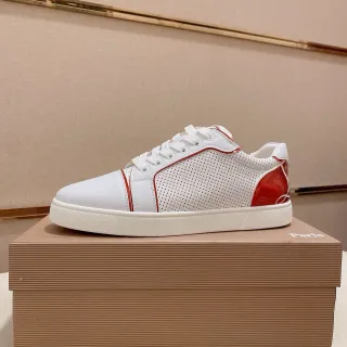 Christian Louboutin Louis Junior White Red Perforated Leather Glossy Heel Cap Lifestyle Sneakers
