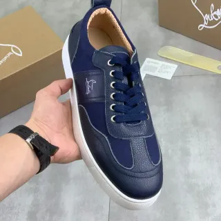 Christian Louboutin Navy Blue Mixed-Material Lace-Up Lifestyle Sneakers