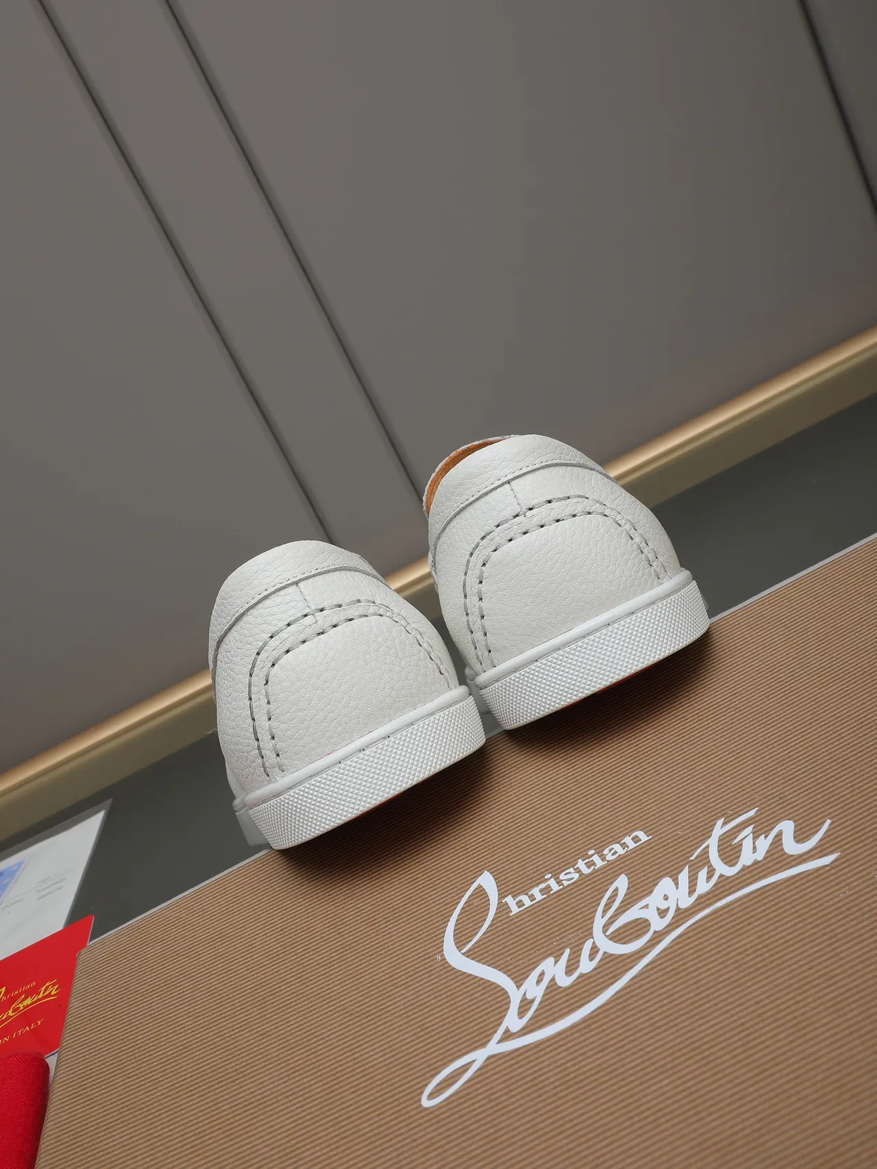 Christian Louboutin White Pebbled Leather Moc-Toe Stitching Loafer 3