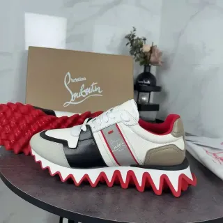 Christian Louboutin White Red Multi-Panel Upper Wavy Sole Lifestyle Sneakers