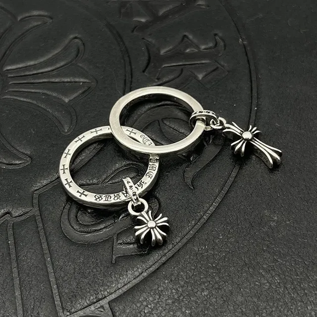 Chrome Hearts Anéis de Prata Gravados com Cruz e Floral 6