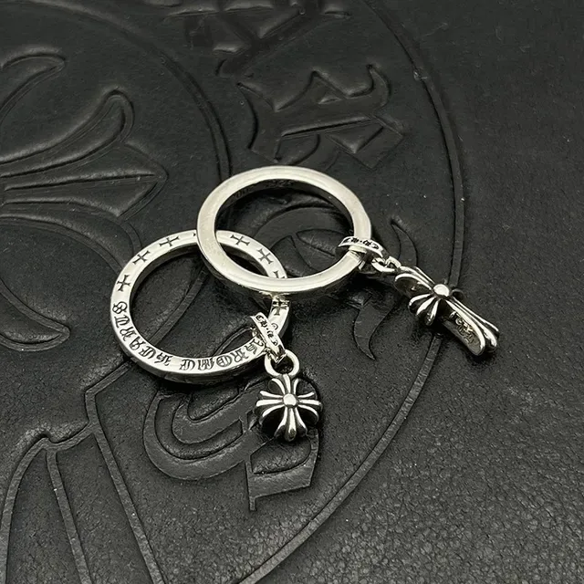 Chrome Hearts Anéis de Prata Gravados com Cruz e Floral 7
