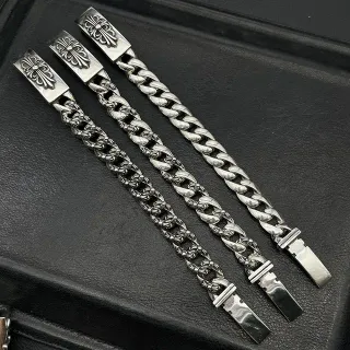 Chrome Hearts Cross Curb-Link Silver Bracelets
