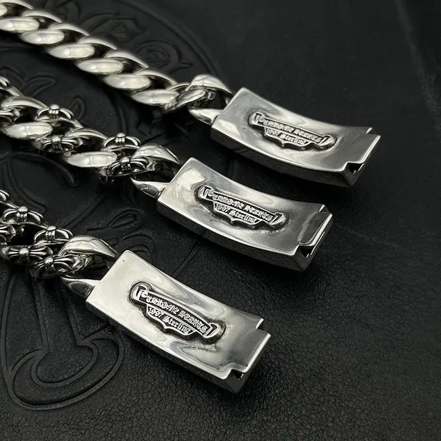 Chrome Hearts Cross Curb-Link Silver Bracelets 4