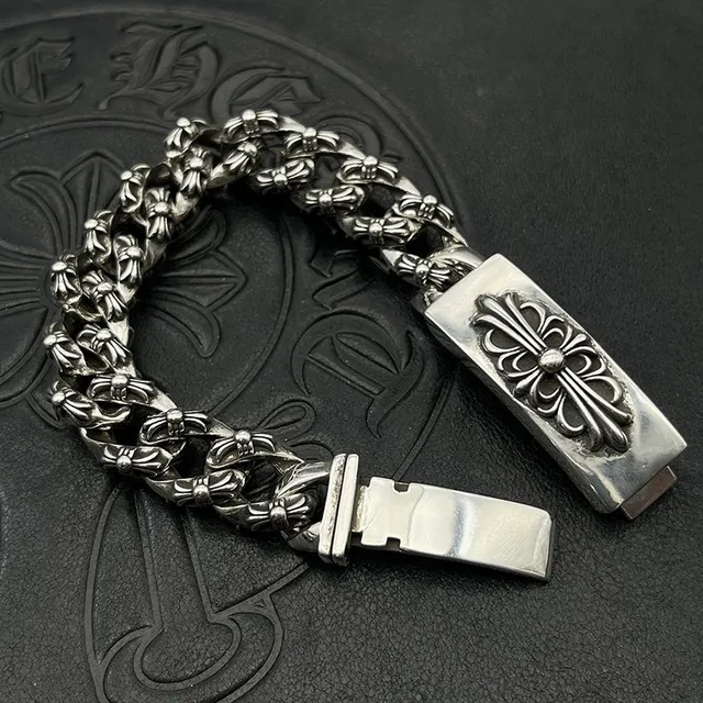 Chrome Hearts Cross Curb-Link Silver Bracelets 5