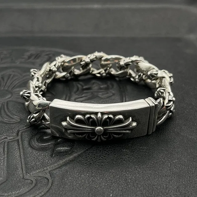 Chrome Hearts Cross Curb-Link Silver Bracelets 6