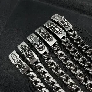 Chrome Hearts Cross Curb-Link Silver Bracelets 8