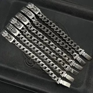Chrome Hearts Cross Curb-Link Silver Bracelets 9