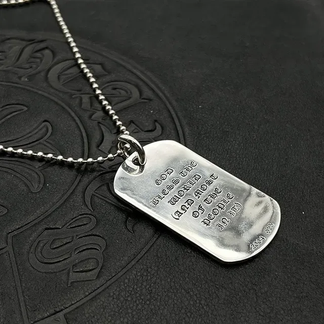Chrome Hearts Cross Dog Tag Engraved Silver Necklace 3