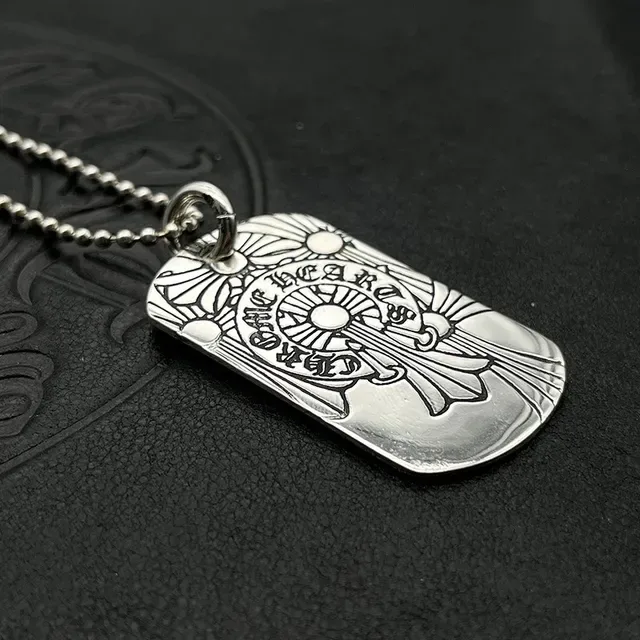 Chrome Hearts Cross Dog Tag Engraved Silver Necklace 4