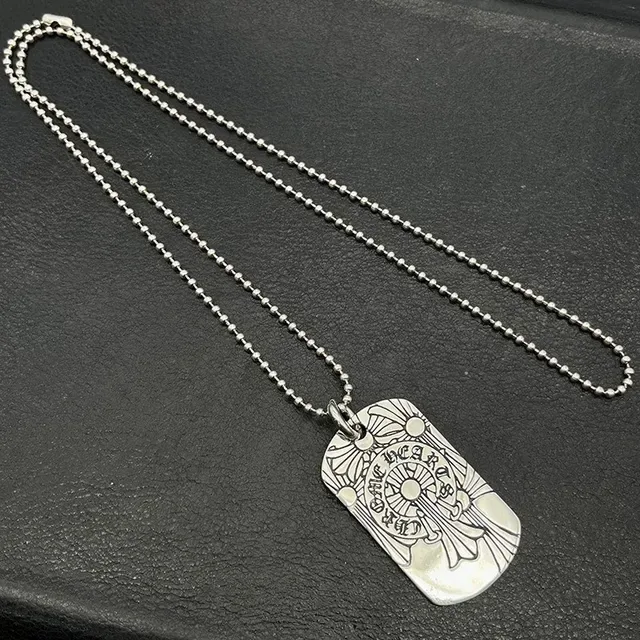 Chrome Hearts Cross Dog Tag Engraved Silver Necklace 5