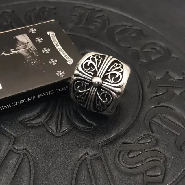 Chrome Hearts Anel Cruz Filigranado Prata Ornado Faixa Larga 5