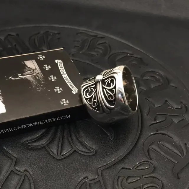 Chrome Hearts Anel Cruz Filigranado Prata Ornado Faixa Larga 6