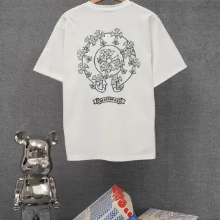Chrome Hearts क्रॉस और फ्लोरल सर्कल ग्राफिक टी-शर्ट