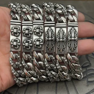 Chrome Hearts Curb Chain Silver Heavy Ornate Floral Scrollwork Bracelet