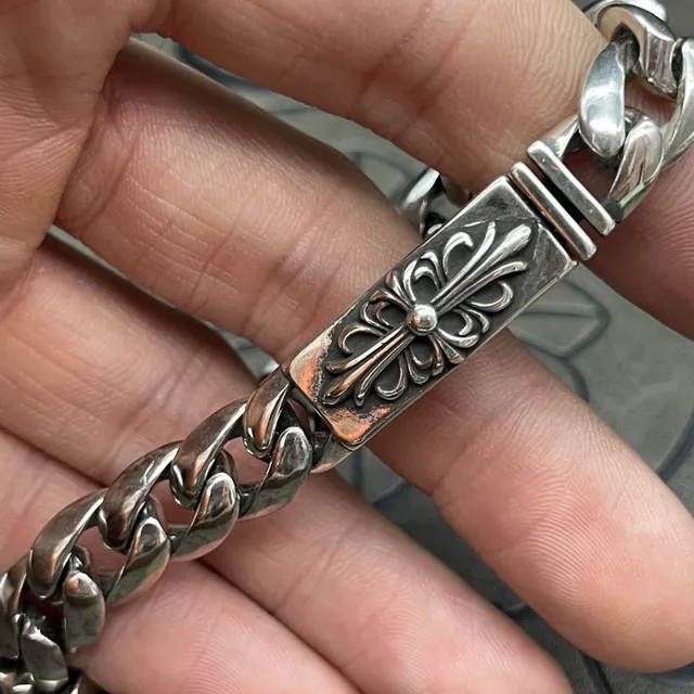Chrome Hearts Curb Chain Silver Heavy Ornate Floral Scrollwork Bracelet 2