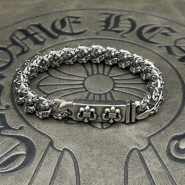 Chrome Hearts Curb Chain Silver Heavy Ornate Floral Scrollwork Bracelet 5
