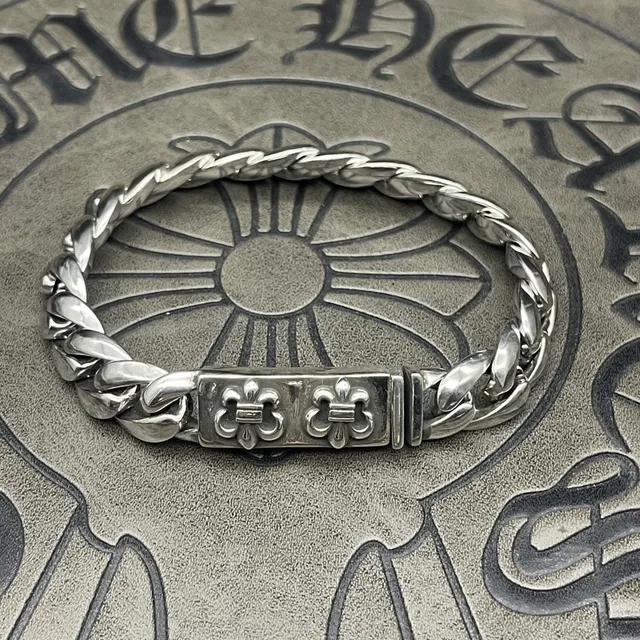 Chrome Hearts Curb Chain Silver Heavy Ornate Floral Scrollwork Bracelet 7