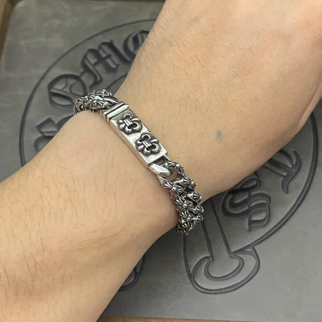 Chrome Hearts Curb Chain Silver Heavy Ornate Floral Scrollwork Bracelet 8