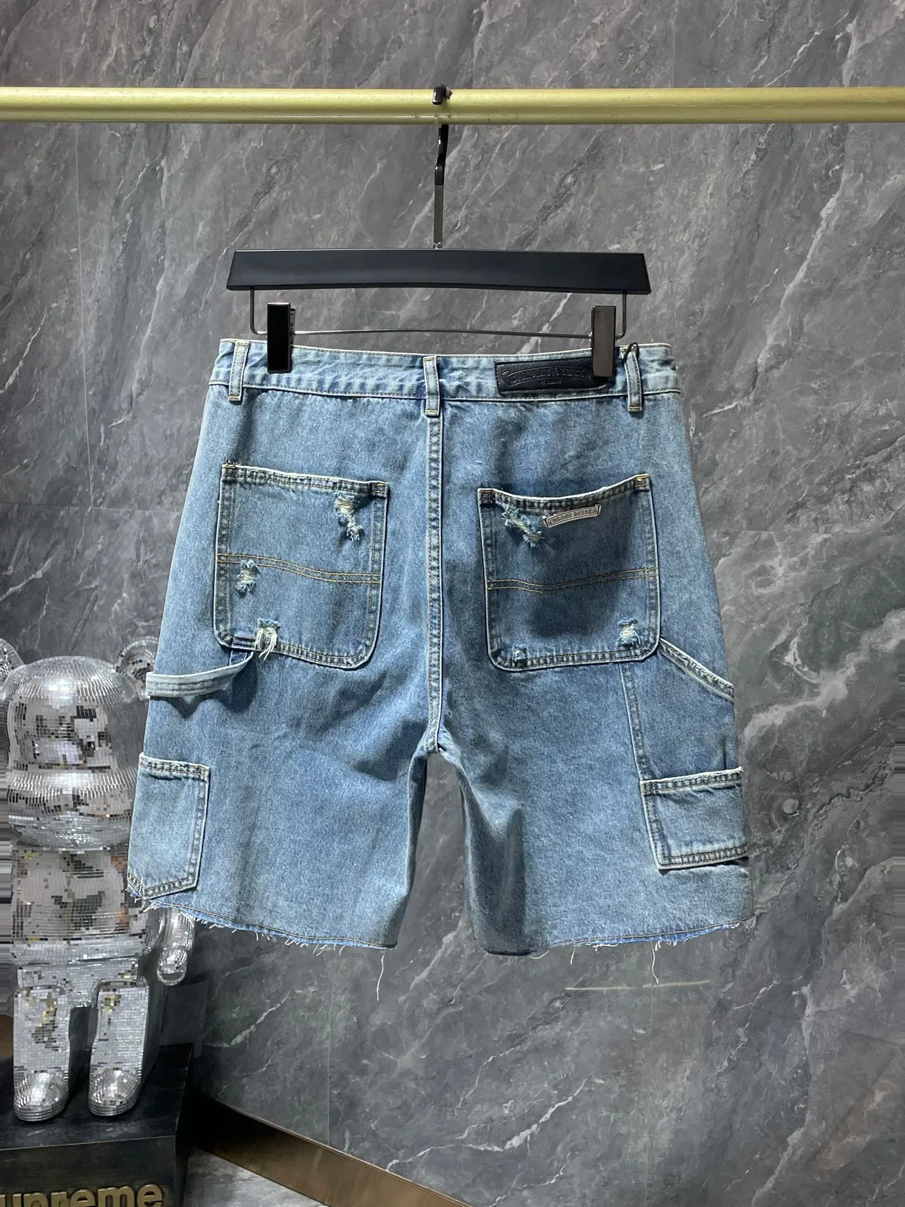 Chrome Hearts Distressed Patched Cross Embroidery Denim Shorts 3