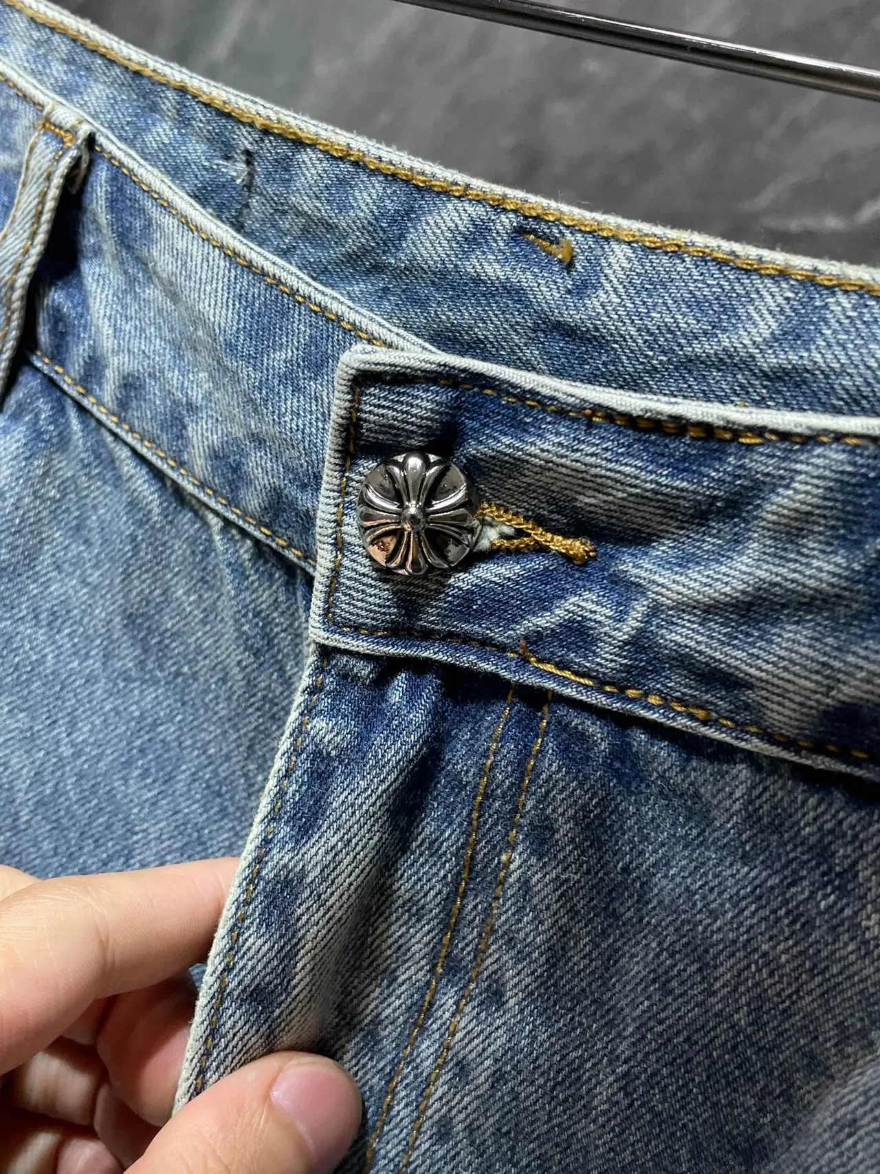 Chrome Hearts Distressed Patched Cross Embroidery Denim Shorts 5