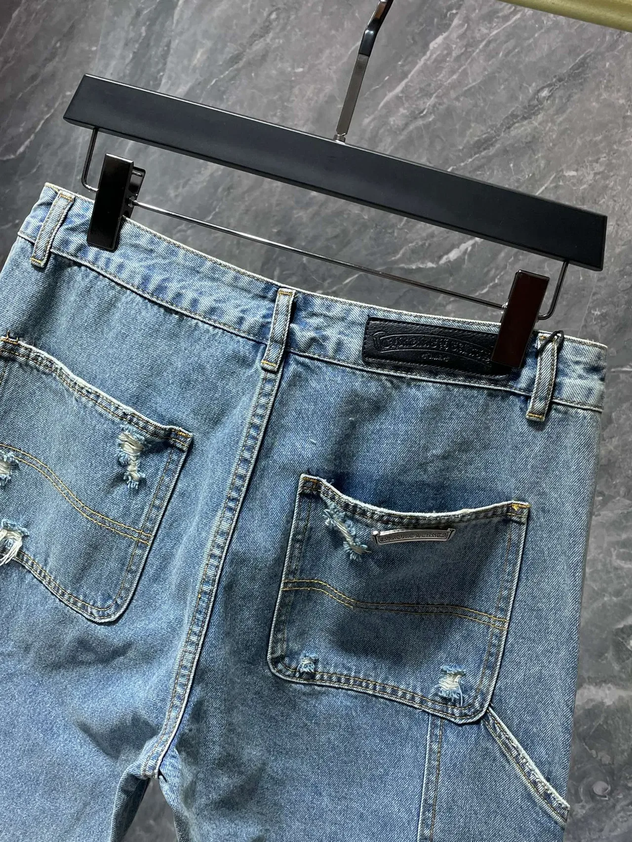 Chrome Hearts Distressed Patched Cross Embroidery Denim Shorts 8