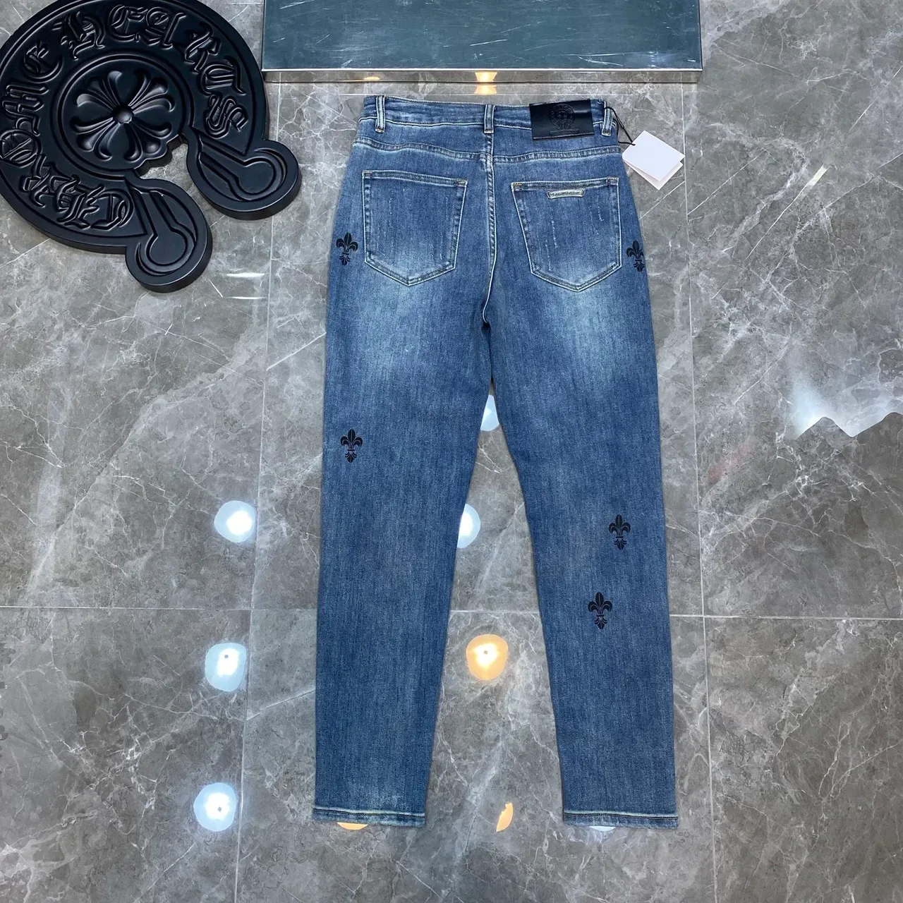 Chrome Hearts Embroidered Fleur-de-Lis Distressed Slim-Fit Jeans 2