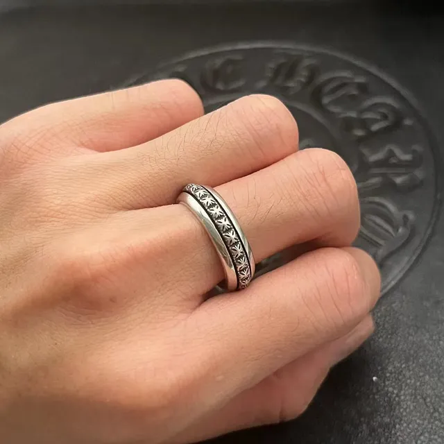 Chrome Hearts Floral Spinner Ring Silver Black Ring 3
