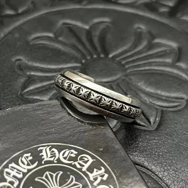 Chrome Hearts Floral Spinner Ring Silver Black Ring 8
