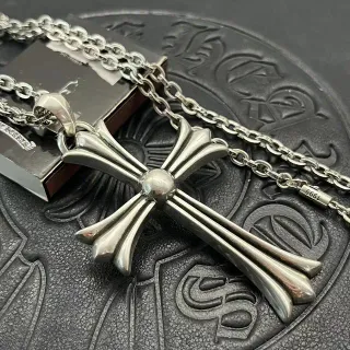 Chrome Hearts Fluted Cross Pendant Silver Necklace