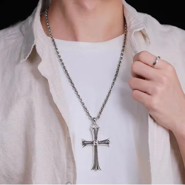 Chrome Hearts Fluted Cross Pendant Silver Necklace 2
