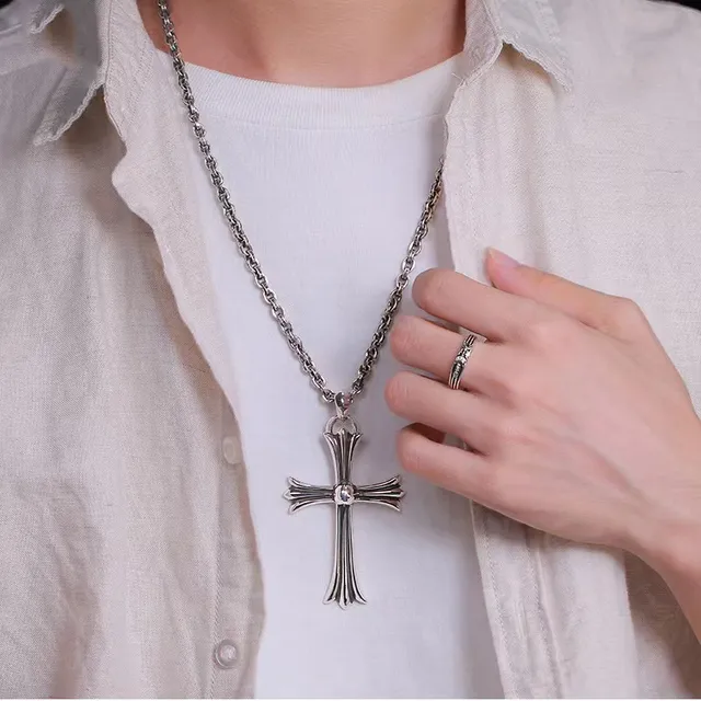 Chrome Hearts Fluted Cross Pendant Silver Necklace 3