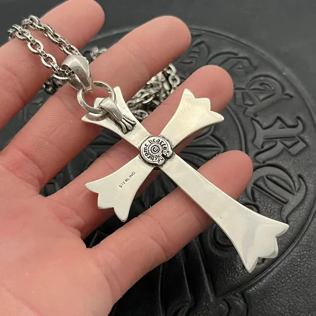 Chrome Hearts Fluted Cross Pendant Silver Necklace 4