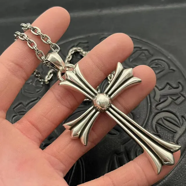 Chrome Hearts Fluted Cross Pendant Silver Necklace 5