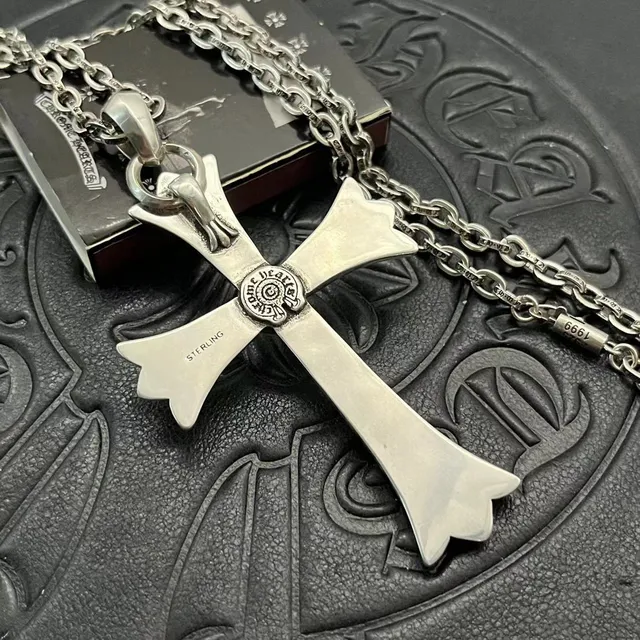 Chrome Hearts Fluted Cross Pendant Silver Necklace 6