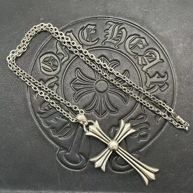 Chrome Hearts Fluted Cross Pendant Silver Necklace 8